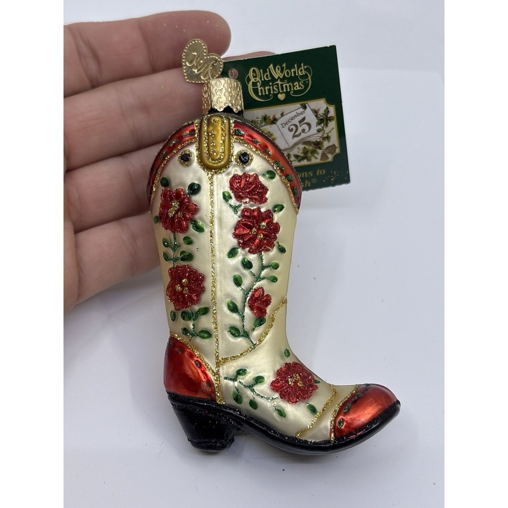 Old World Christmas Glass Cowgirl Boot Ornament NWT